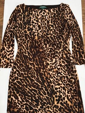 Lauren Ralph Lauren Leopard Print Ruched Sheath Dress . Size 10